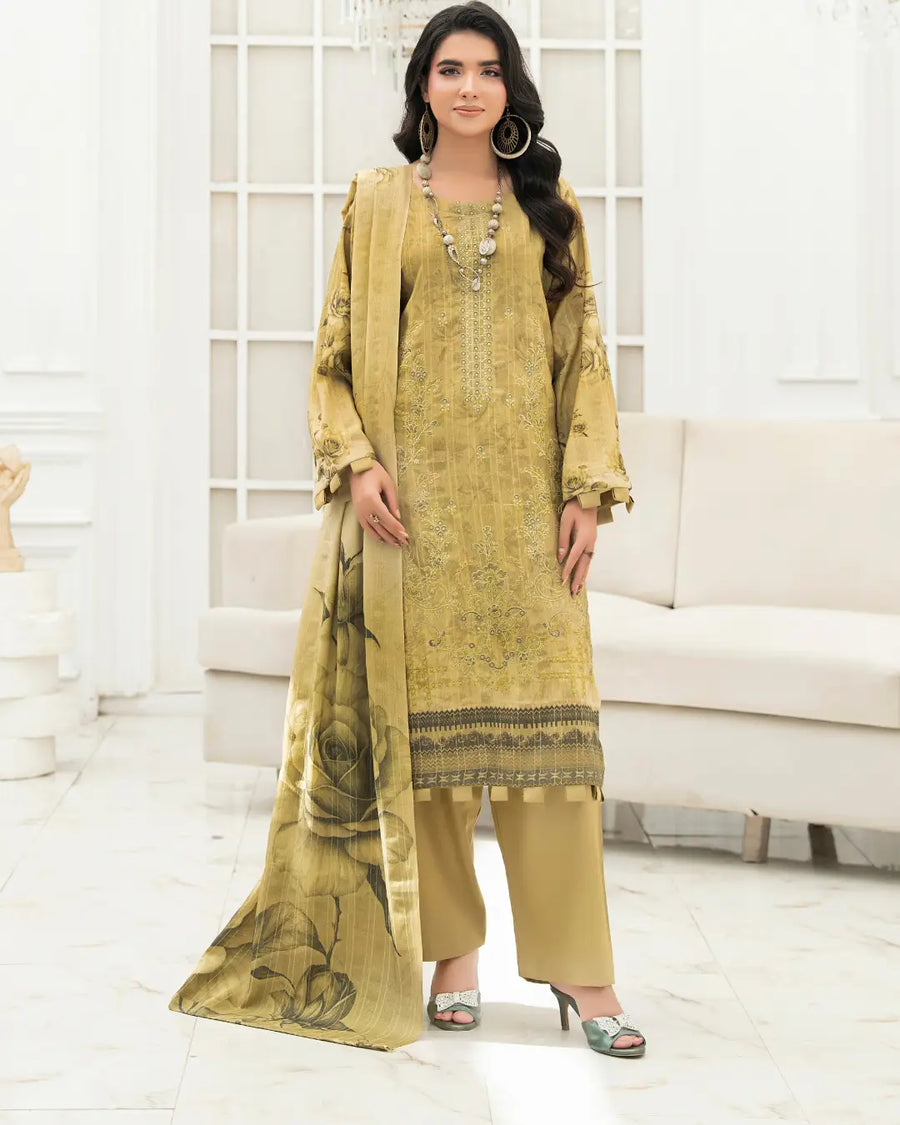 VELVET CHAMKI DHANAK EMBROIDED 3-PIECE