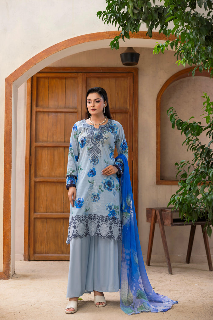 3 PIECE - UNSTITCHED EMBROIDERED LAWN SUIT