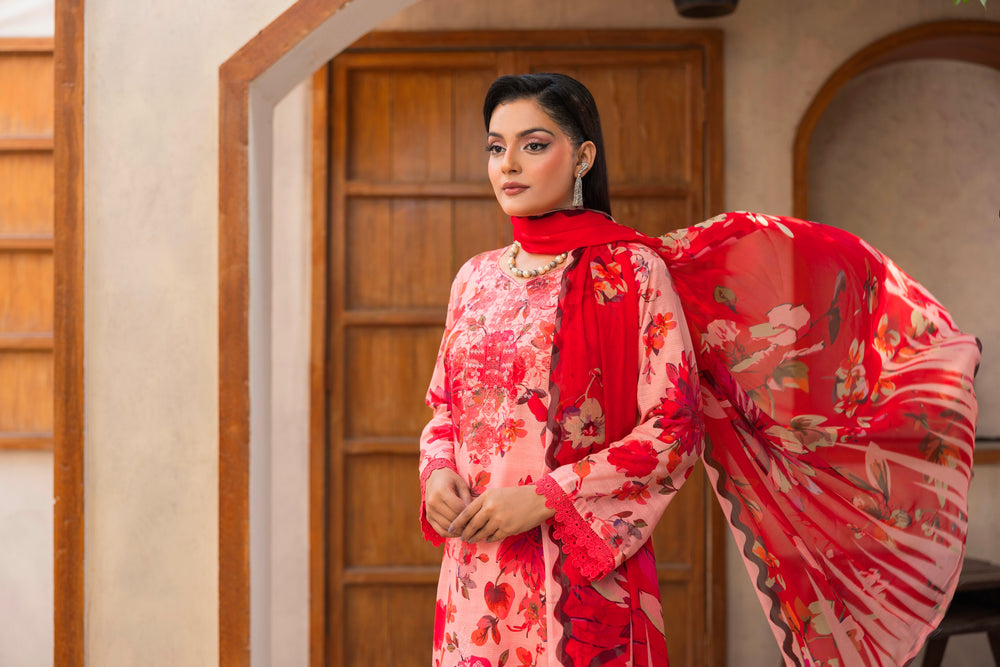 3 PIECE - UNSTITCHED EMBROIDERED LAWN SUIT