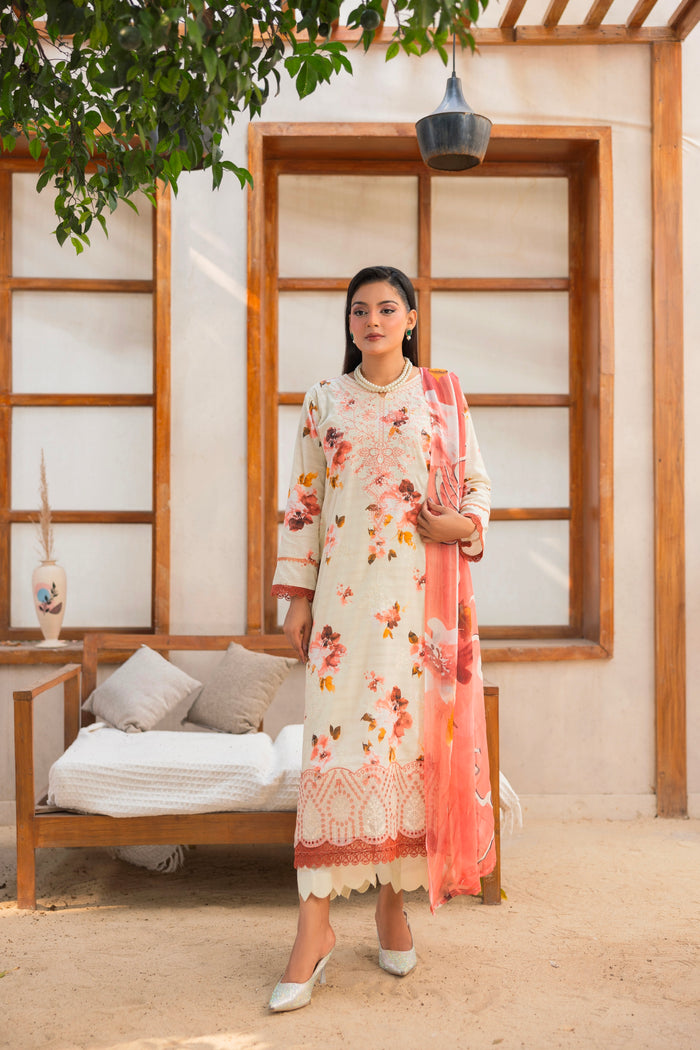 3 PIECE - UNSTITCHED EMBROIDERED LAWN SUIT