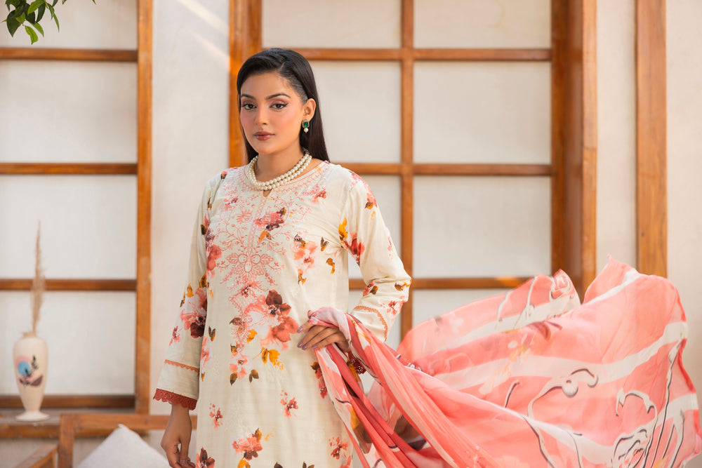 3 PIECE - UNSTITCHED EMBROIDERED LAWN SUIT
