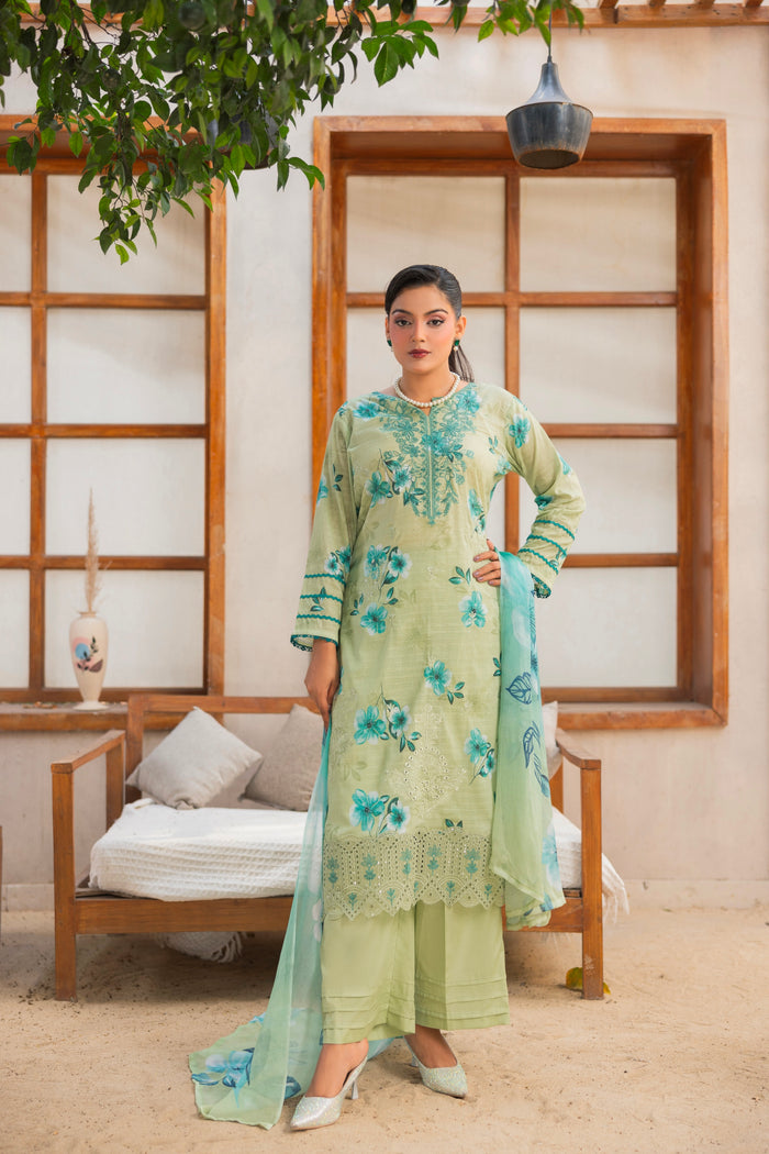 3 PIECE - UNSTITCHED EMBROIDERED LAWN SUIT