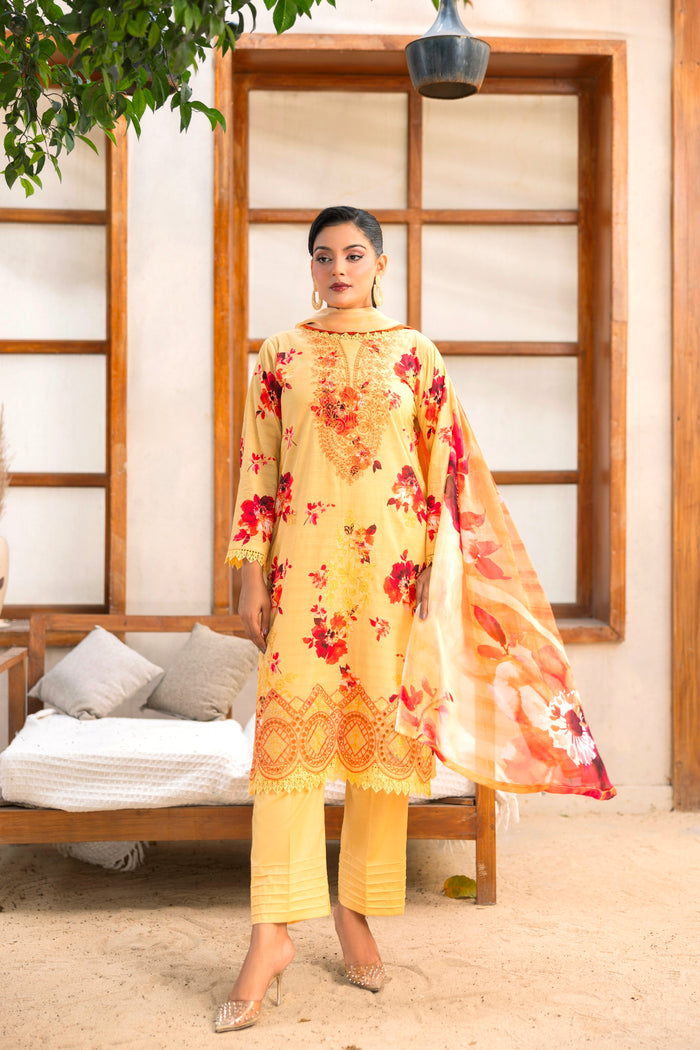 3 PIECE - UNSTITCHED EMBROIDERED LAWN SUIT