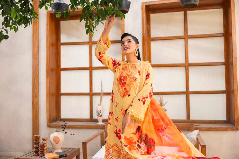 3 PIECE - UNSTITCHED EMBROIDERED LAWN SUIT