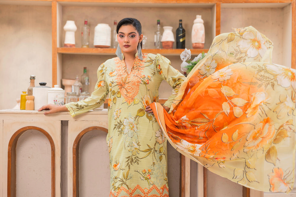 3 PIECE - UNSTITCHED EMBROIDERED LAWN SUIT