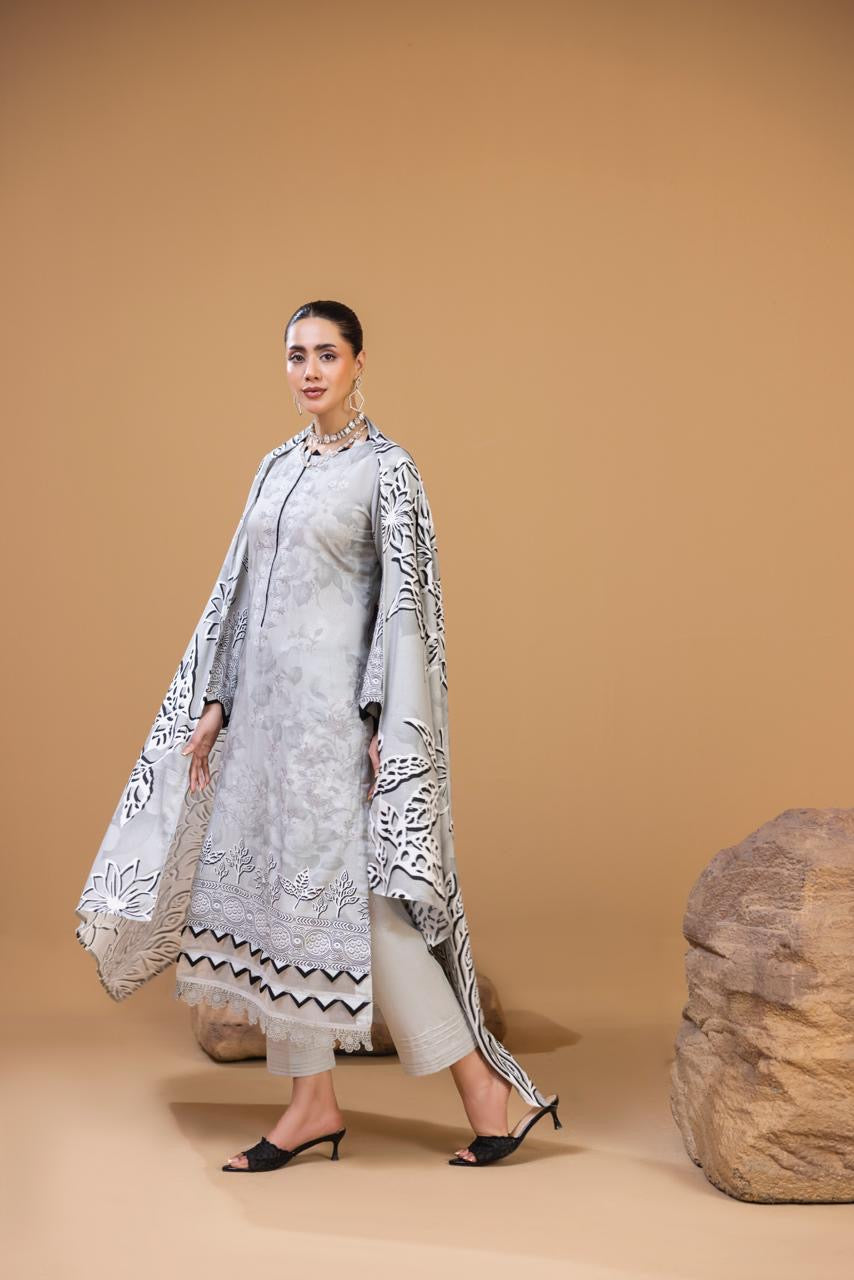 3 PIECE - UNSTITCHED EMBROIDERED KARANDI SUIT