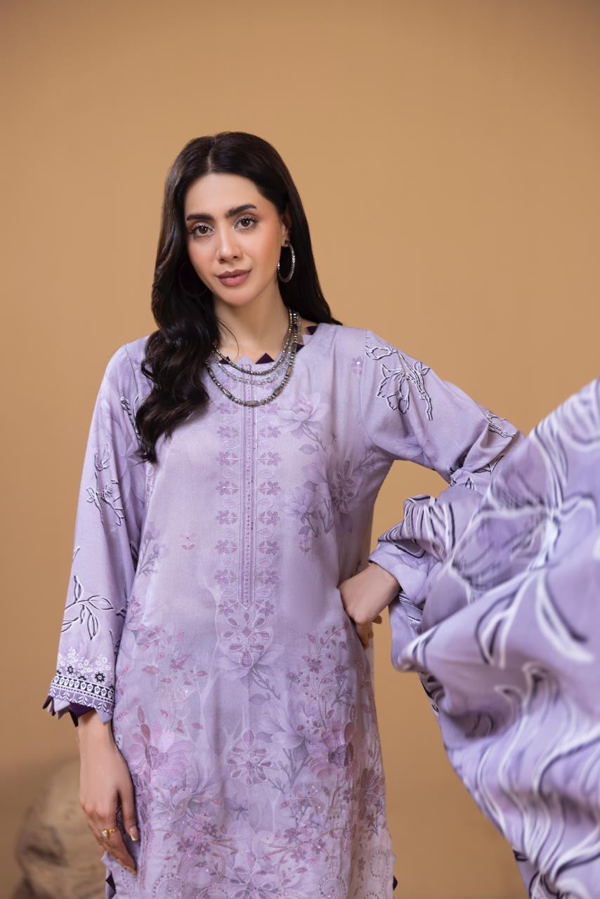 3 PIECE - UNSTITCHED EMBROIDERED KARANDI SUIT