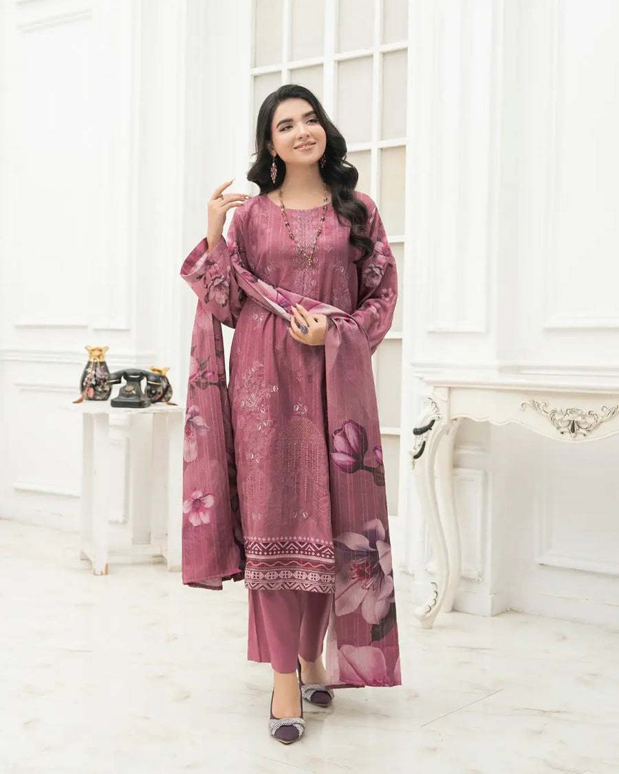 VELVET CHAMKI DHANAK EMBROIDED 3-PIECE