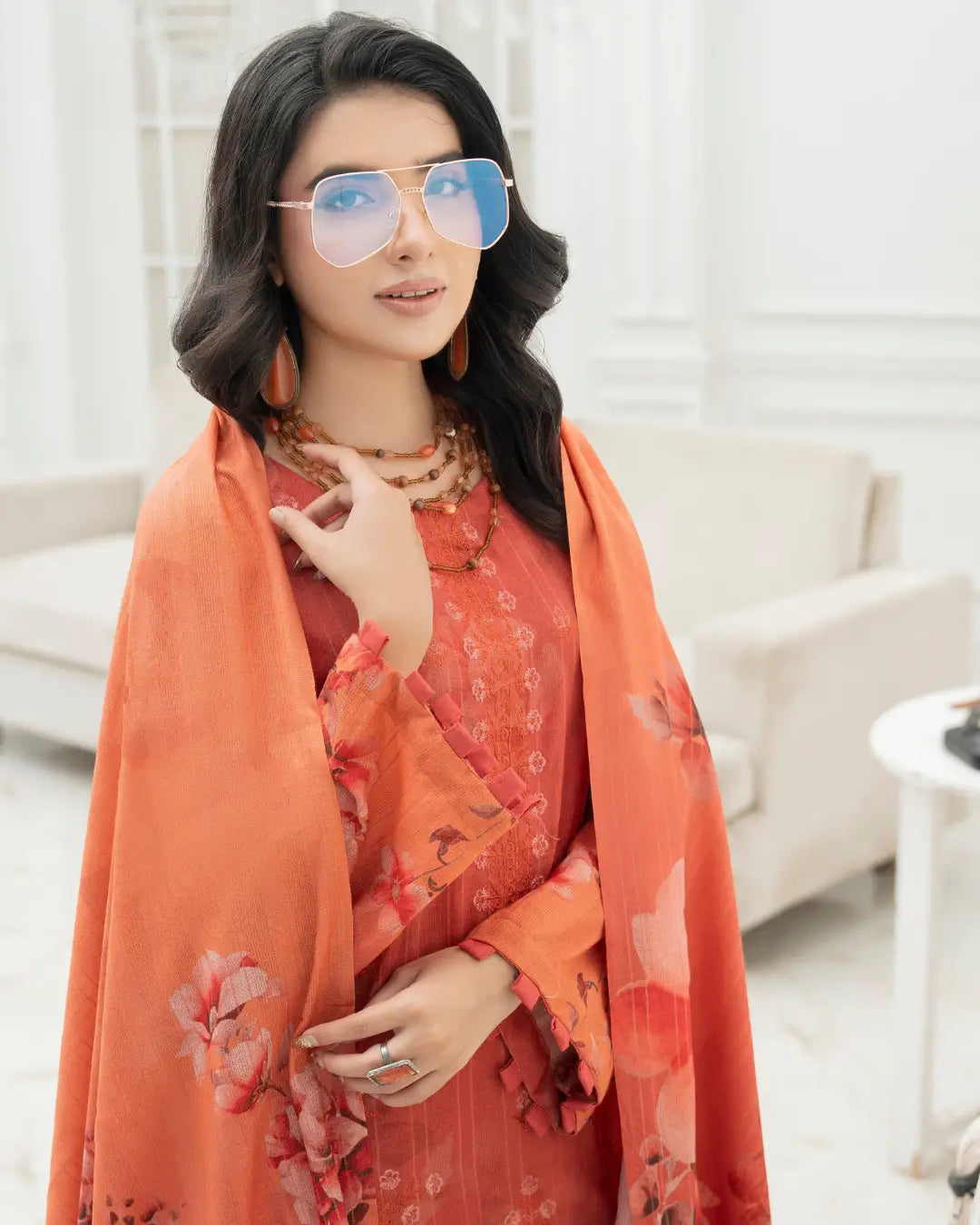 VELVET CHAMKI DHANAK EMBROIDED 3-PIECE