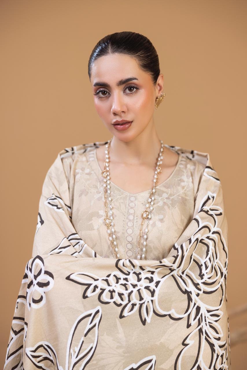 3 PIECE - UNSTITCHED EMBROIDERED KARANDI SUIT