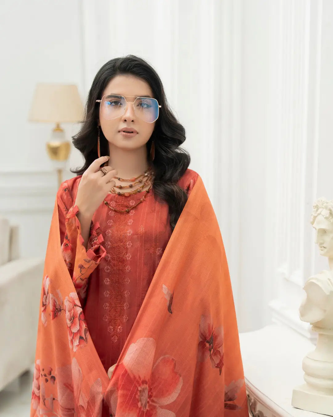 VELVET CHAMKI DHANAK EMBROIDED 3-PIECE