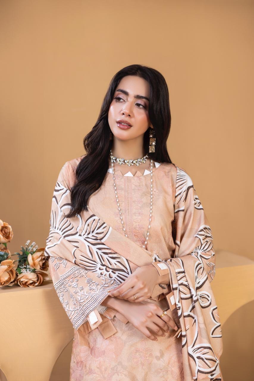 3 PIECE - UNSTITCHED EMBROIDERED KARANDI SUIT