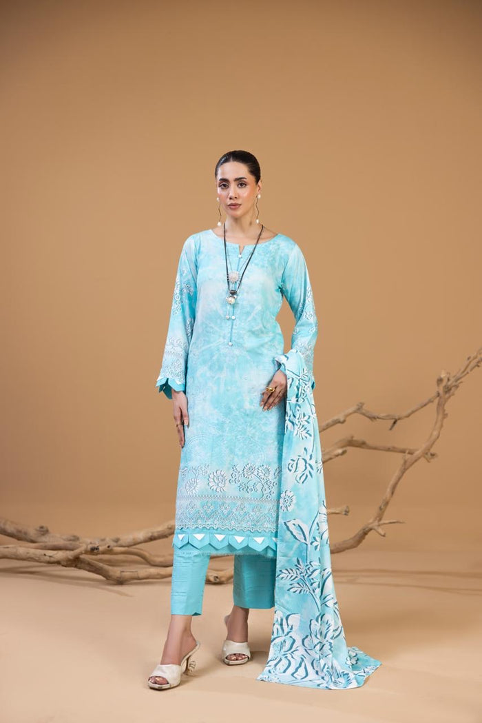3 PIECE - UNSTITCHED EMBROIDERED KARANDI SUIT