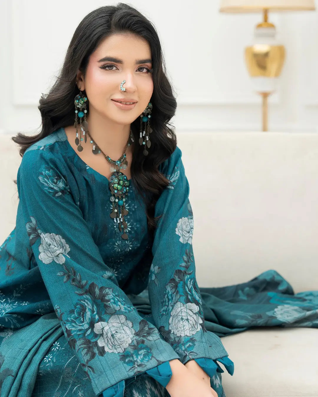 VELVET CHAMKI DHANAK EMBROIDED 3-PIECE