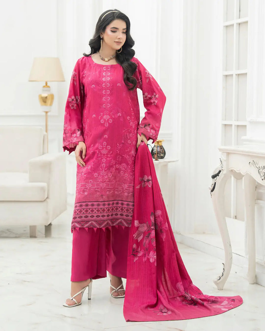 VELVET CHAMKI DHANAK EMBROIDED 3-PIECE