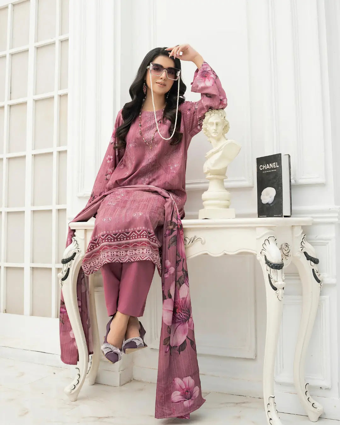 VELVET CHAMKI DHANAK EMBROIDED 3-PIECE