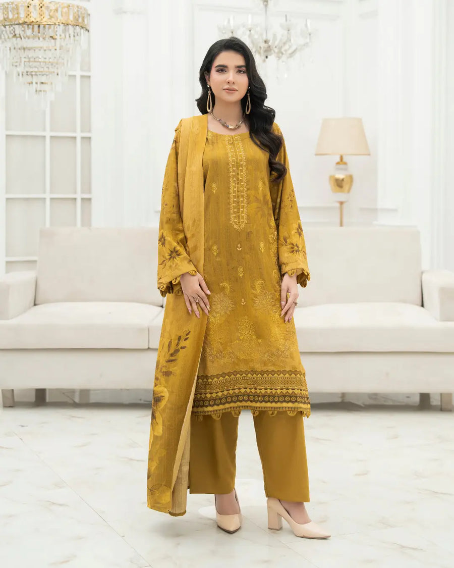 VELVET CHAMKI DHANAK EMBROIDED 3-PIECE