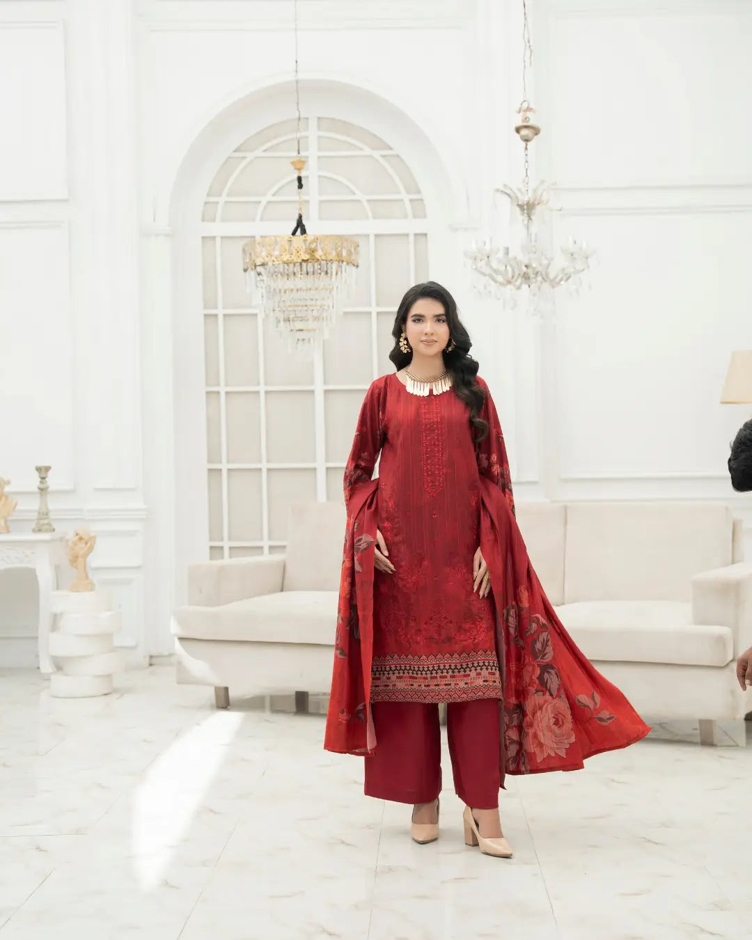 VELVET CHAMKI DHANAK EMBROIDED 3-PIECE