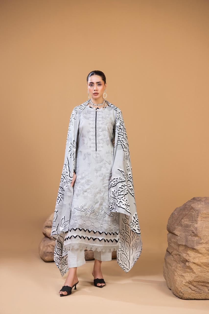 3 PIECE - UNSTITCHED EMBROIDERED KARANDI SUIT