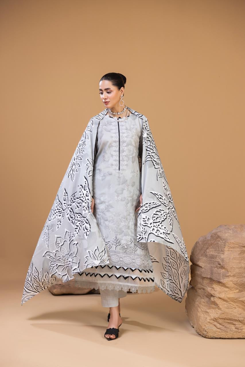 3 PIECE - UNSTITCHED EMBROIDERED KARANDI SUIT