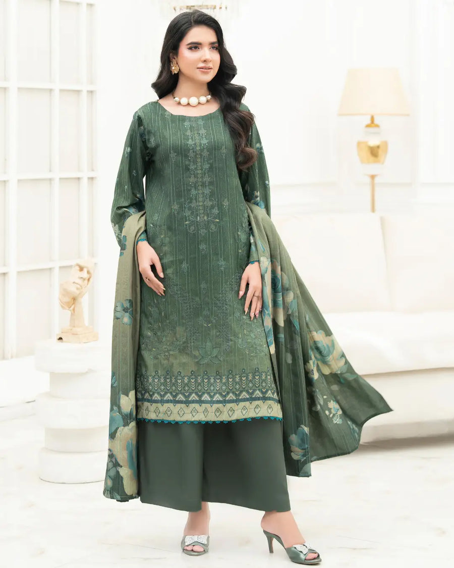 VELVET CHAMKI DHANAK EMBROIDED 3-PIECE