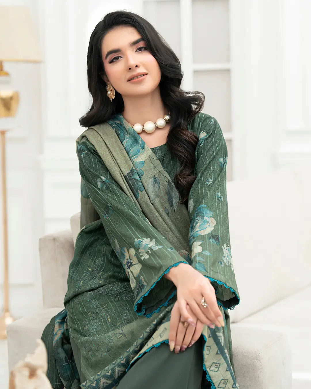 VELVET CHAMKI DHANAK EMBROIDED 3-PIECE