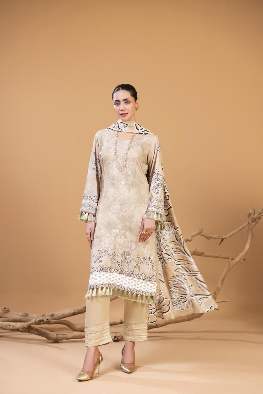 3 PIECE - UNSTITCHED EMBROIDERED KARANDI SUIT