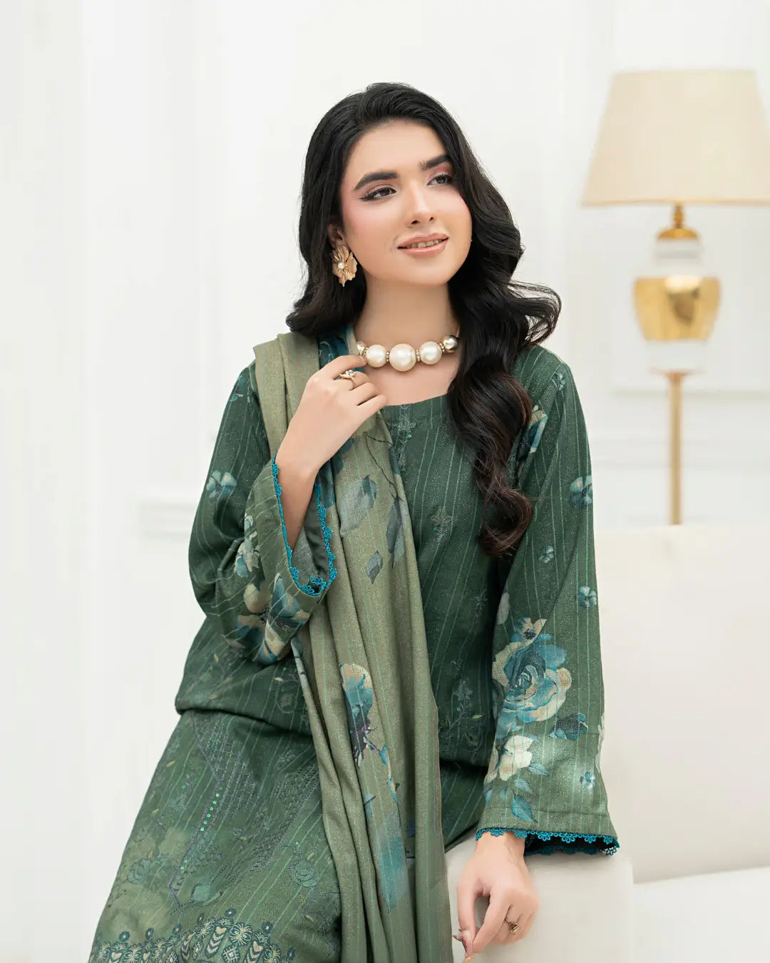 VELVET CHAMKI DHANAK EMBROIDED 3-PIECE