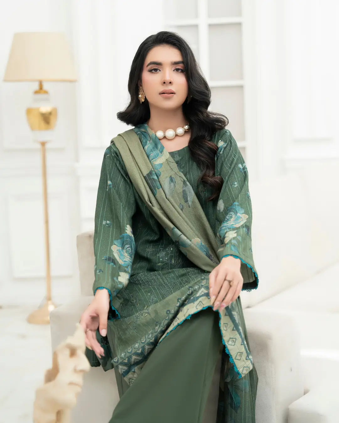 VELVET CHAMKI DHANAK EMBROIDED 3-PIECE