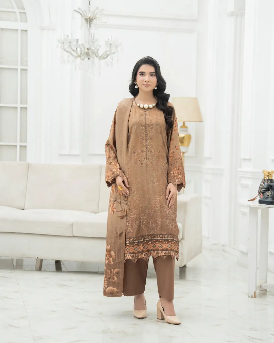VELVET CHAMKI DHANAK EMBROIDED 3-PIECE