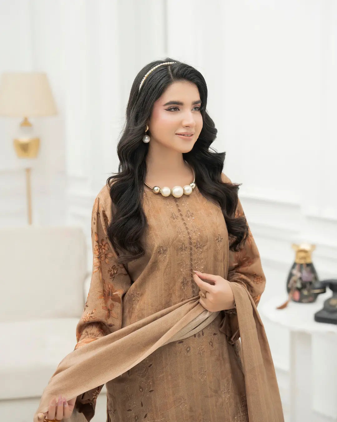VELVET CHAMKI DHANAK EMBROIDED 3-PIECE