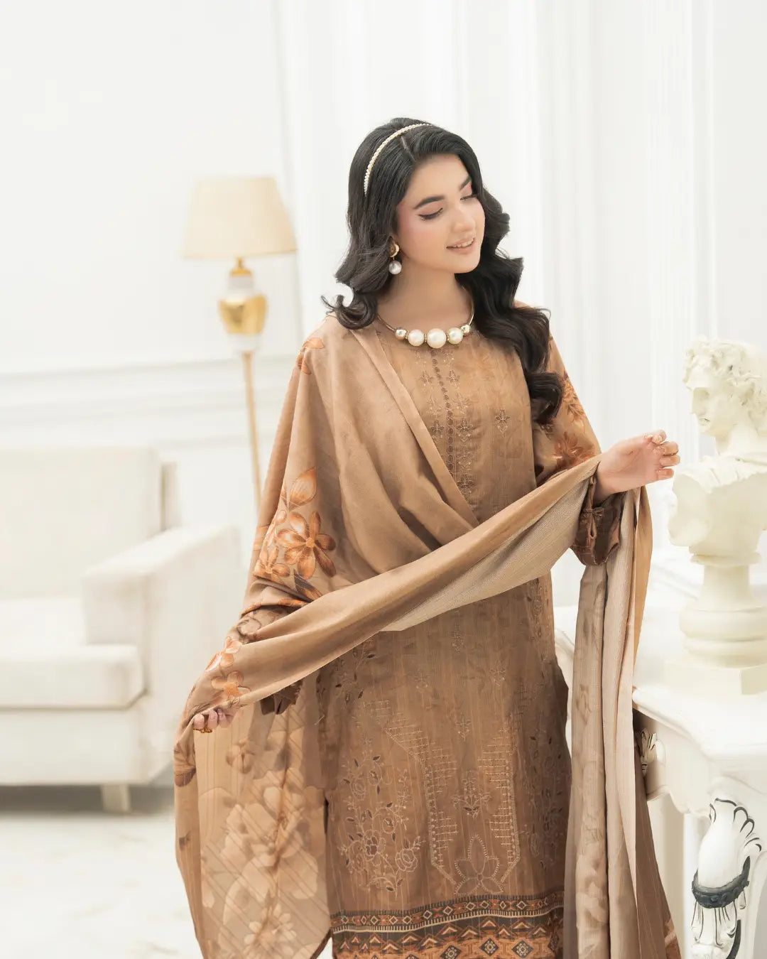 VELVET CHAMKI DHANAK EMBROIDED 3-PIECE