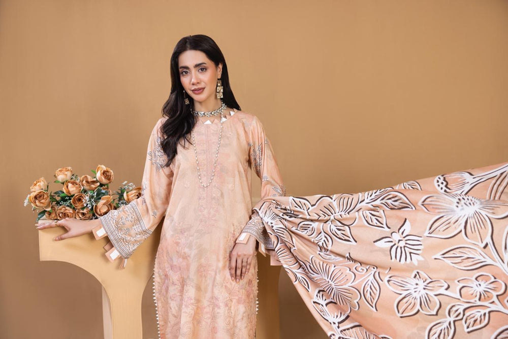 3 PIECE - UNSTITCHED EMBROIDERED KARANDI SUIT