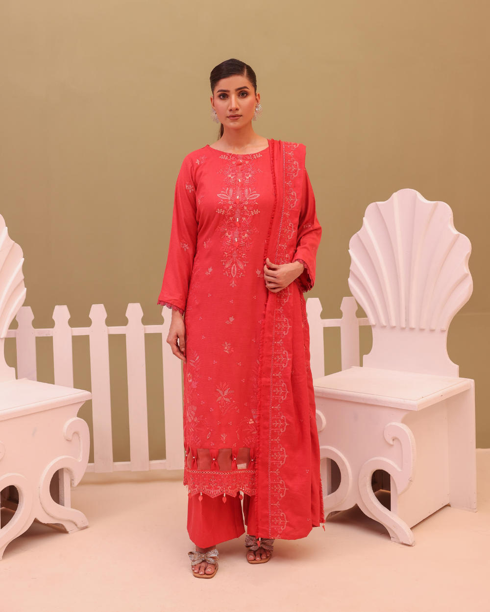 SHEEN LUXE 3PC EMBROIDERED WITH READY TO WEAR DUPATTA