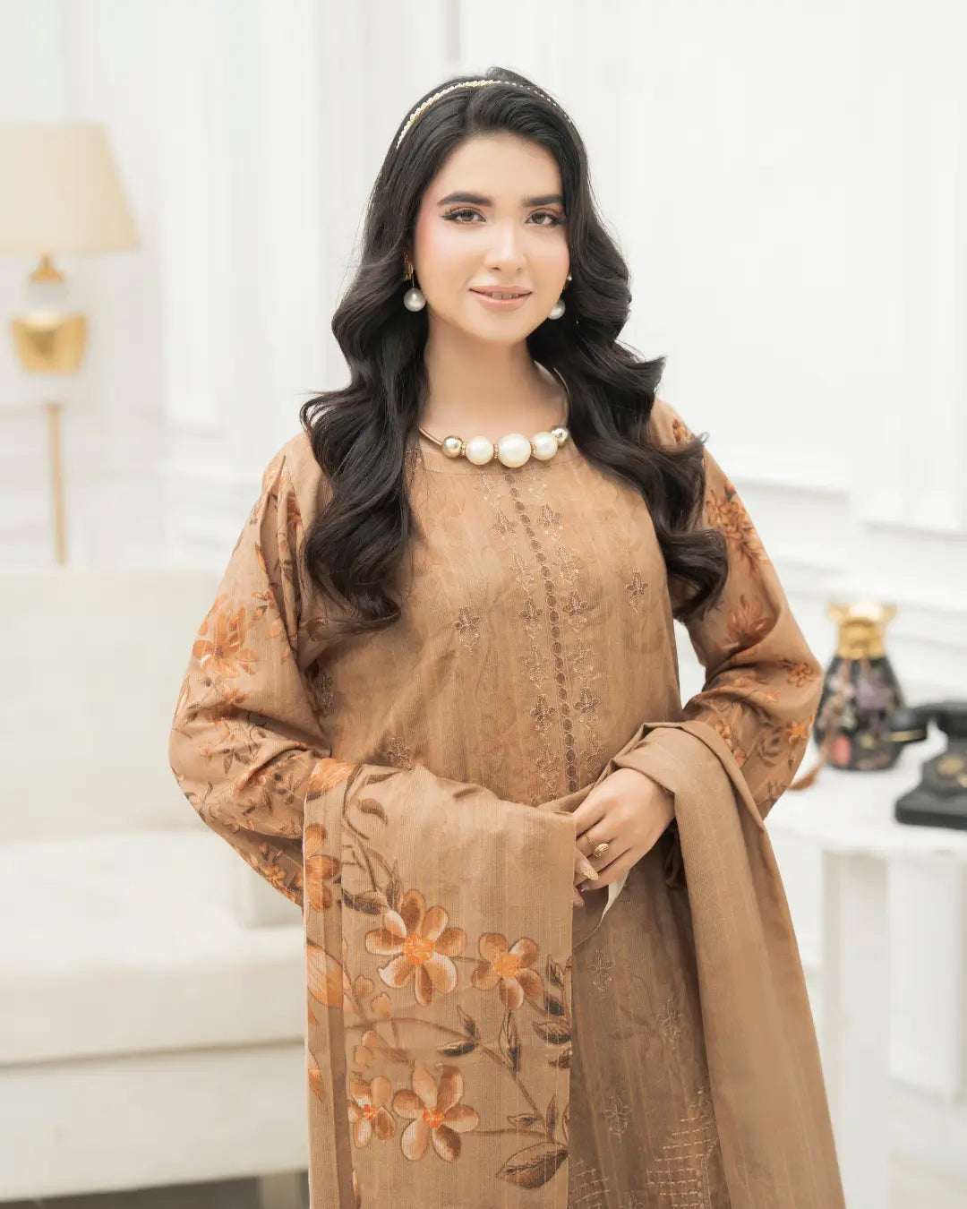 VELVET CHAMKI DHANAK EMBROIDED 3-PIECE