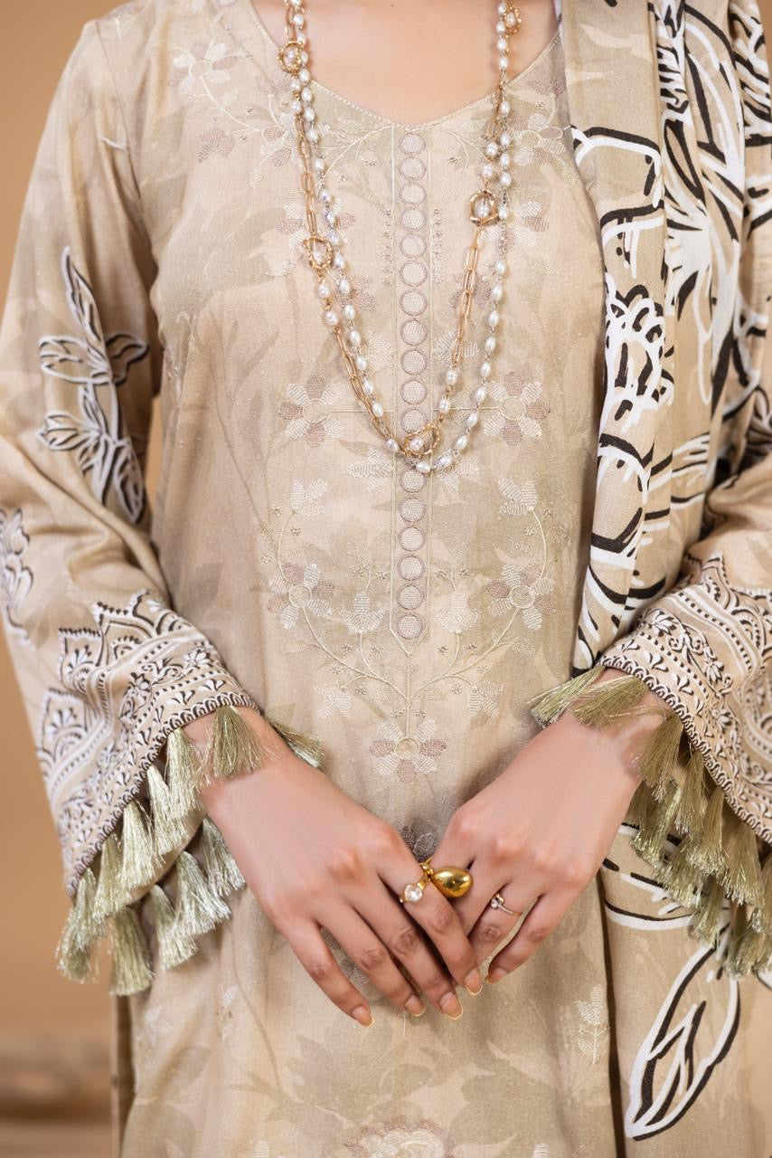 3 PIECE - UNSTITCHED EMBROIDERED KARANDI SUIT