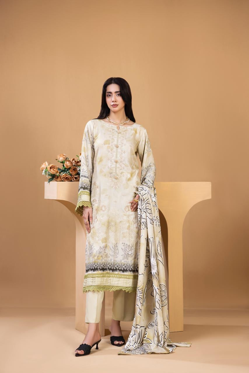 3 PIECE - UNSTITCHED EMBROIDERED KARANDI SUIT