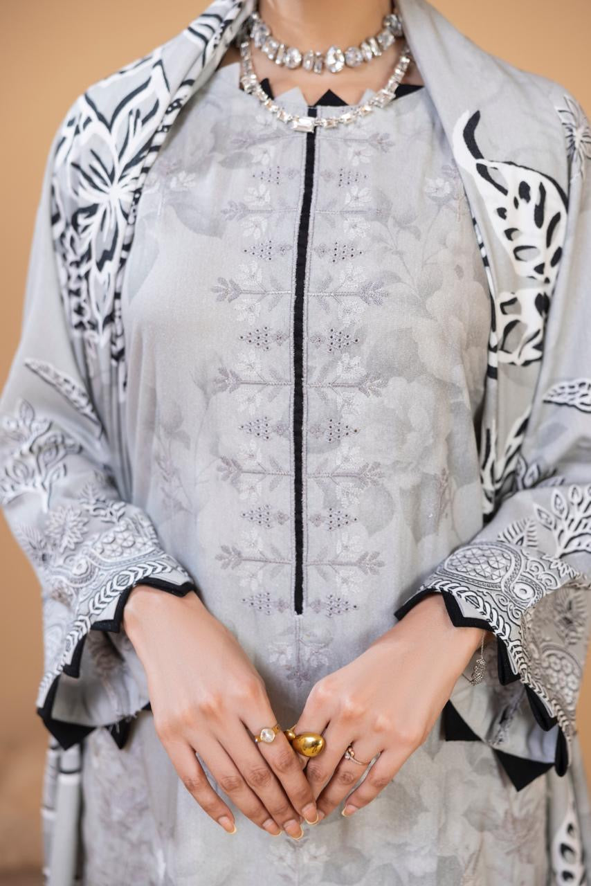 3 PIECE - UNSTITCHED EMBROIDERED KARANDI SUIT