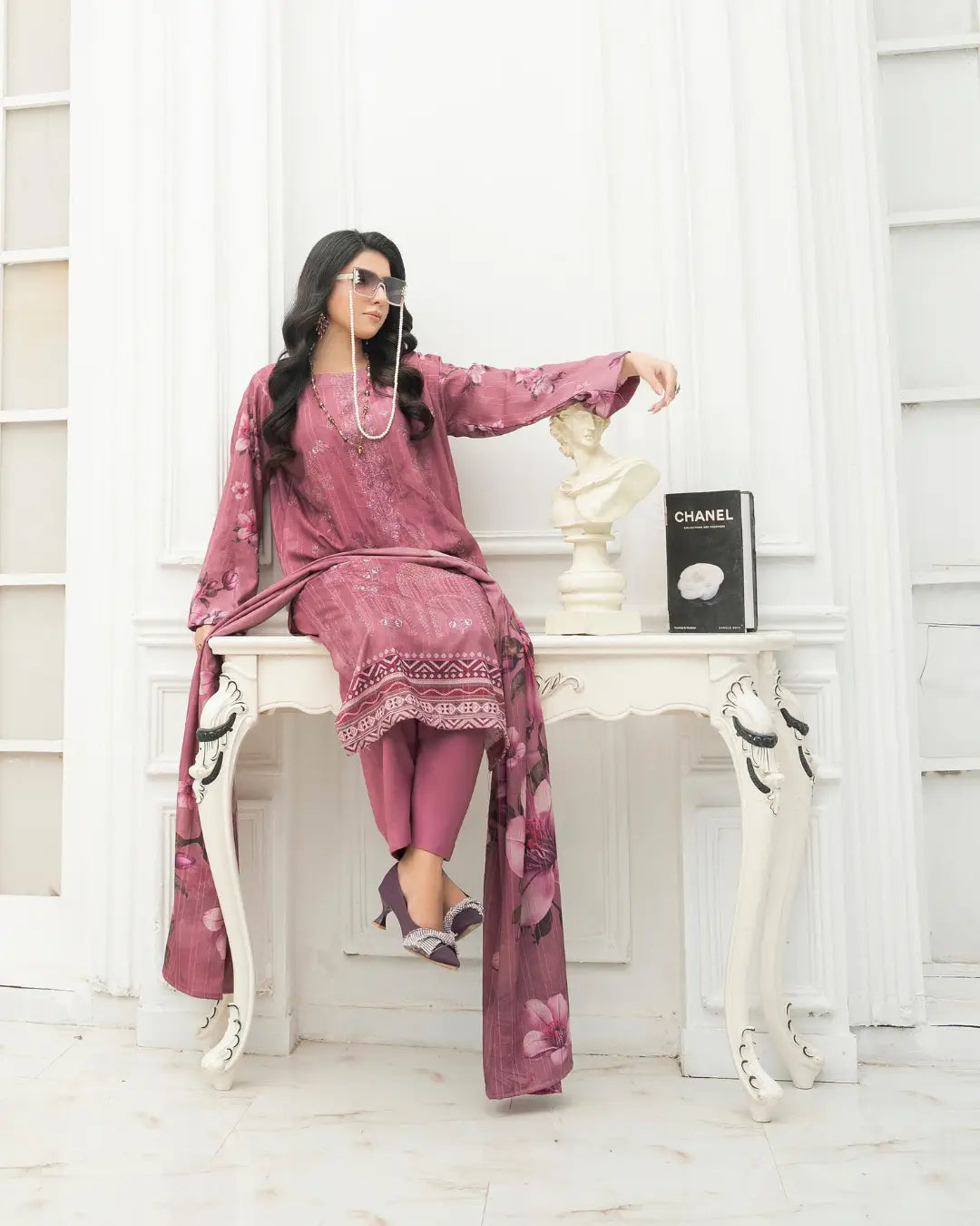 VELVET CHAMKI DHANAK EMBROIDED 3-PIECE