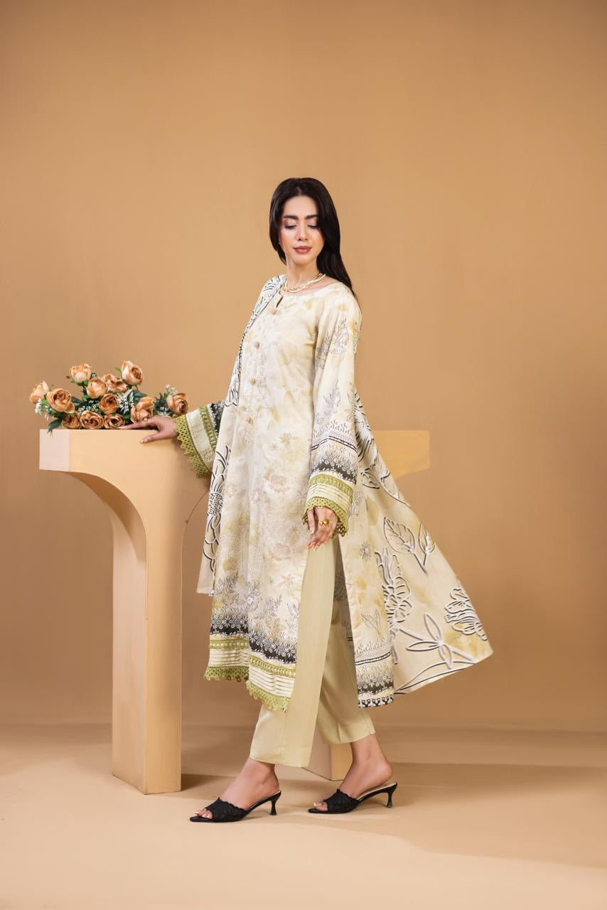 3 PIECE - UNSTITCHED EMBROIDERED KARANDI SUIT