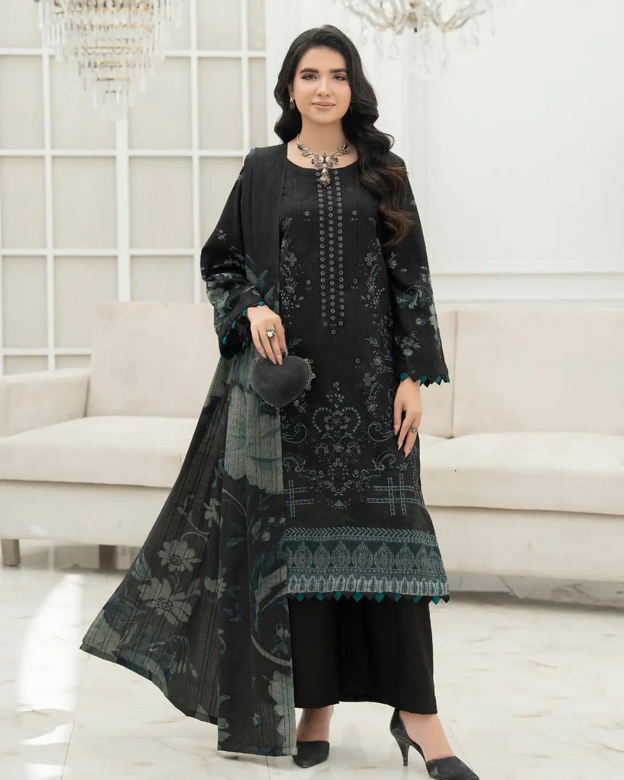 VELVET CHAMKI DHANAK EMBROIDED 3-PIECE