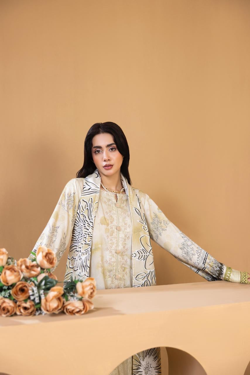 3 PIECE - UNSTITCHED EMBROIDERED KARANDI SUIT