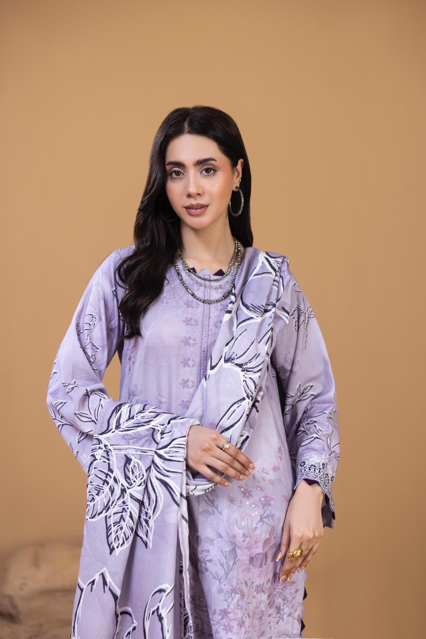 3 PIECE - UNSTITCHED EMBROIDERED KARANDI SUIT