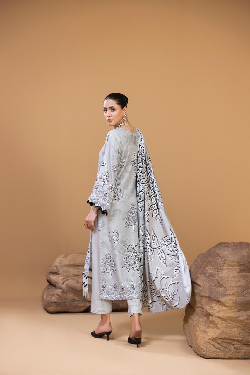 3 PIECE - UNSTITCHED EMBROIDERED KARANDI SUIT