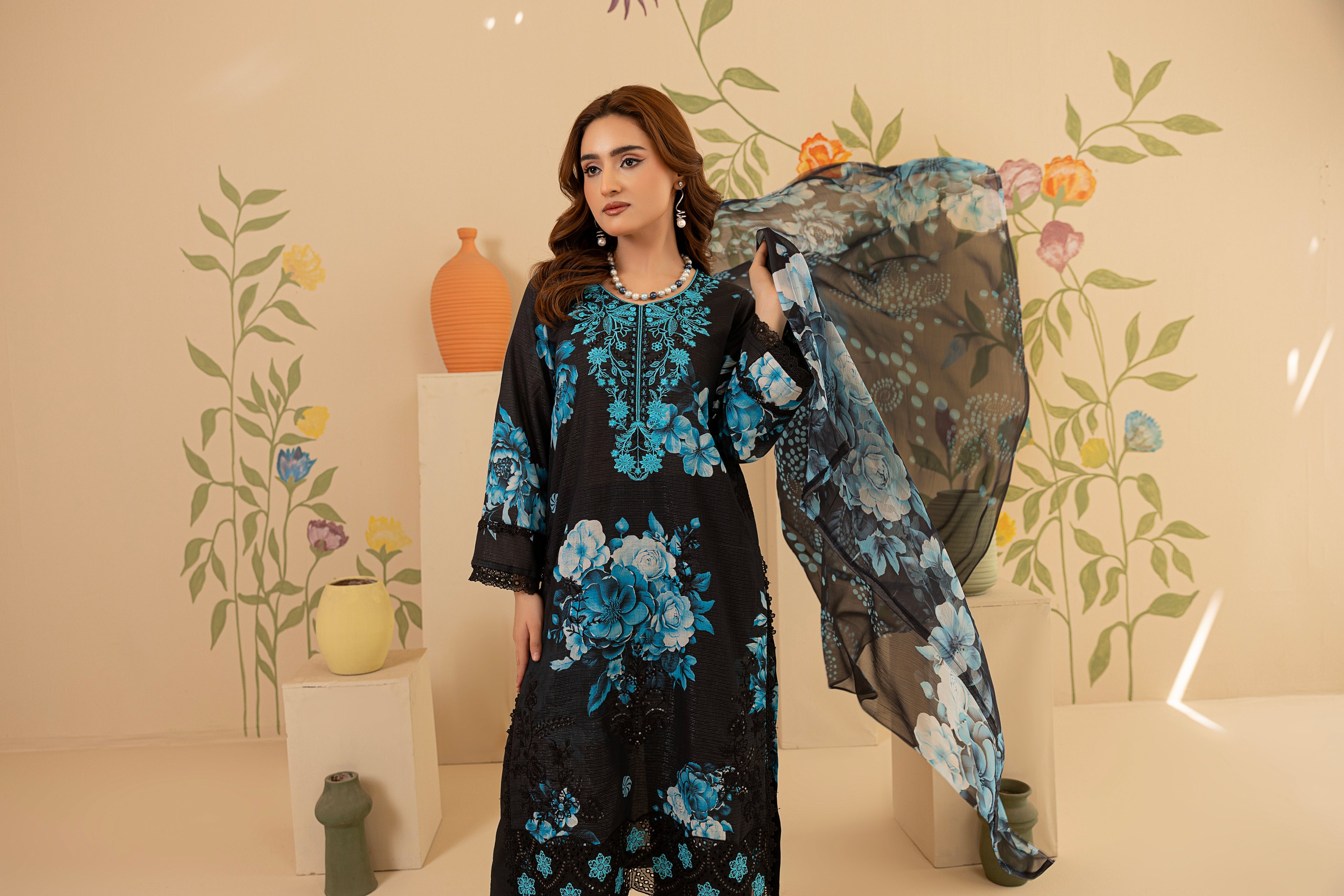 3 PIECE - UNSTITCHED EMBROIDERED LAWN SUIT