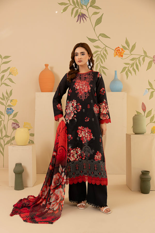 3 PIECE - UNSTITCHED EMBROIDERED LAWN SUIT