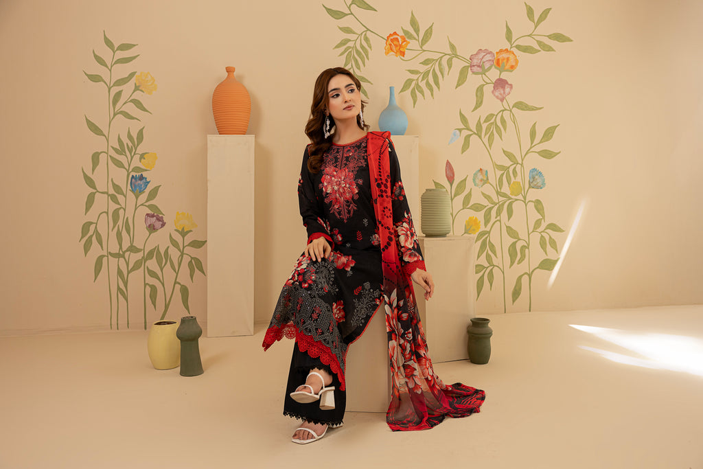 3 PIECE - UNSTITCHED EMBROIDERED LAWN SUIT