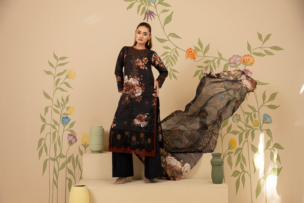 3 PIECE - UNSTITCHED EMBROIDERED LAWN SUIT