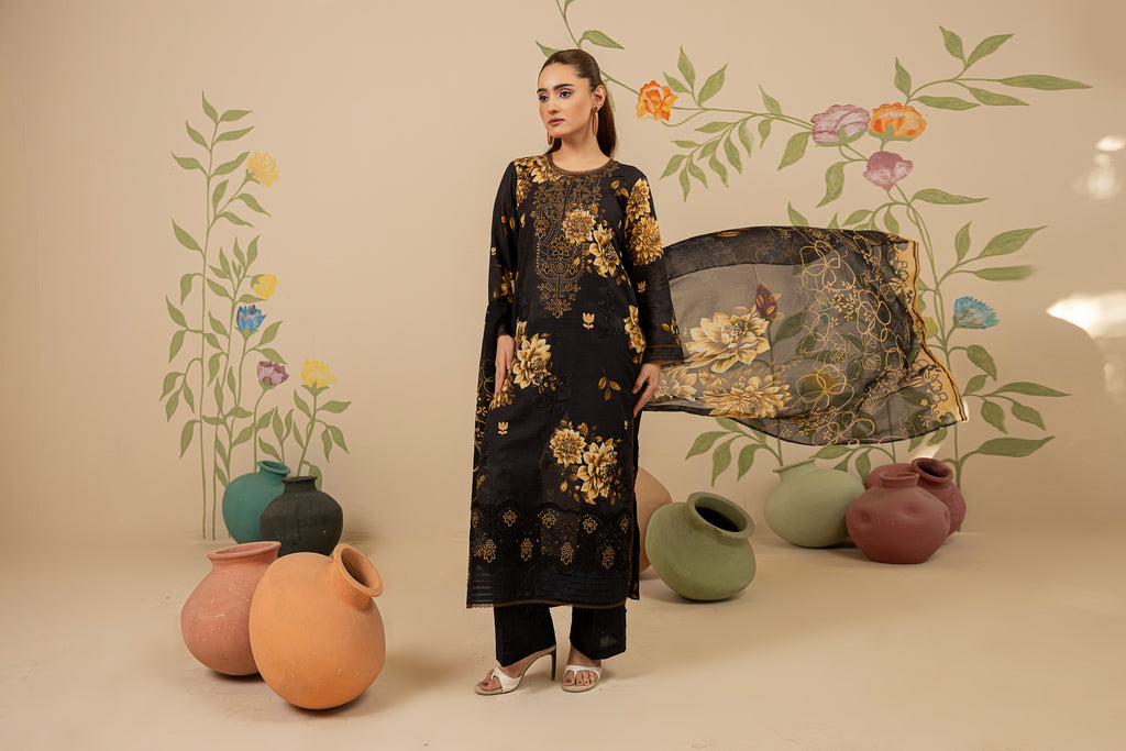3 PIECE - UNSTITCHED EMBROIDERED LAWN SUIT