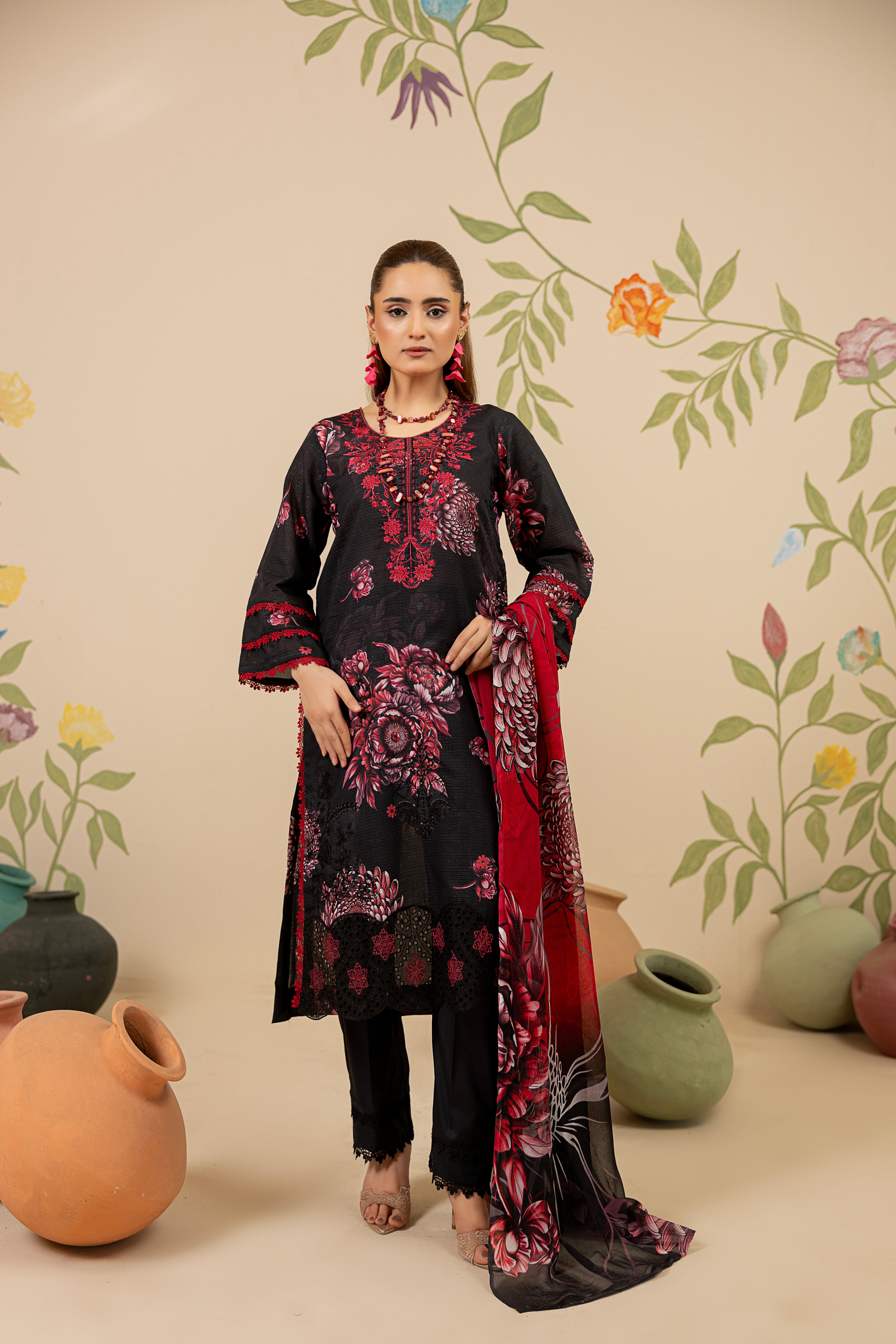 3 PIECE - UNSTITCHED EMBROIDERED LAWN SUIT